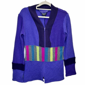 EKOLOGIC Purple Multi Color Block 100% Cashmere Sweater Size XSmall